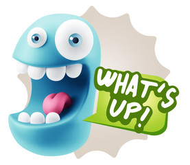3d Rendering Smile Character Emoticon Expression saying What'S U