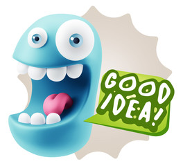 3d Rendering Smile Character Emoticon Expression saying Good Ide