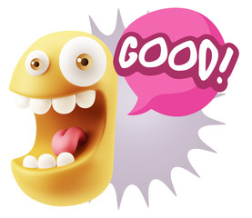3d Illustration Laughing Character Emoji Expression saying Good