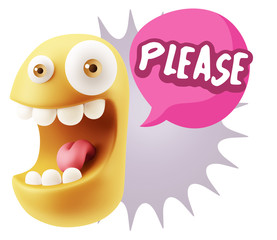 3d Illustration Laughing Character Emoji Expression saying Pleas