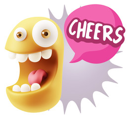 3d Rendering Smile Character Emoticon Expression saying Cheers w