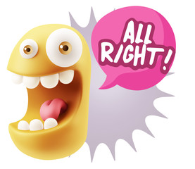 3d Rendering Smile Character Emoticon Expression saying All Righ