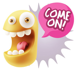 3d Illustration Laughing Character Emoji Expression saying Come