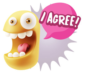 3d Illustration Laughing Character Emoji Expression saying I Agr