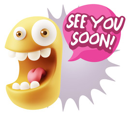 3d Rendering Smile Character Emoticon Expression saying See You