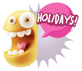 3d Rendering Smile Character Emoticon Expression saying Holidays