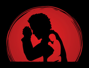 Man prayer designed on sunset background graphic vector.