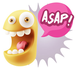 3d Illustration Laughing Character Emoji Expression saying Asap