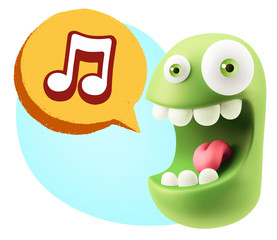3d Rendering Smile Character Emoticon Expression saying Music No