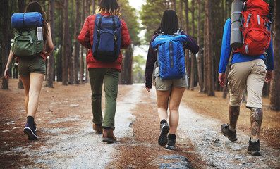 Camping Treking Friendship Backpacker Explore Concept - obrazy, fototapety, plakaty