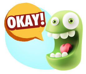 3d Illustration Laughing Character Emoji Expression saying Okay