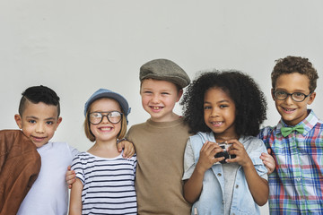 Kids Huddle Happiness Fun Smiling Concept