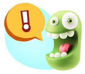 3d Rendering Smile Character Emoticon Expression saying ! with C