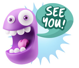 3d Rendering Smile Character Emoticon Expression saying See You