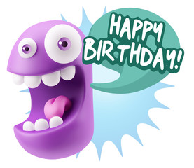 3d Rendering Smile Character Emoticon Expression saying Happy Bi