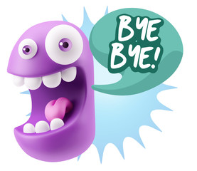 3d Rendering Smile Character Emoticon Expression saying Bye Bye