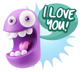 3d Rendering Smile Character Emoticon Expression saying I Love Y