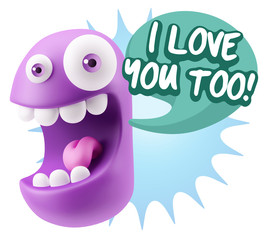 3d Illustration Laughing Character Emoji Expression saying I Lov