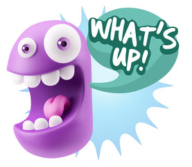 3d Rendering Smile Character Emoticon Expression saying What'S U