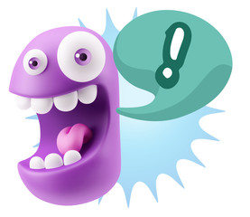 3d Rendering Smile Character Emoticon Expression saying ! with C