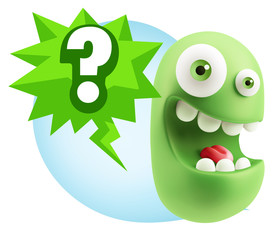 3d Illustration Laughing Character Emoji Expression saying ? wit