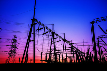 In the evening, the outline of substation