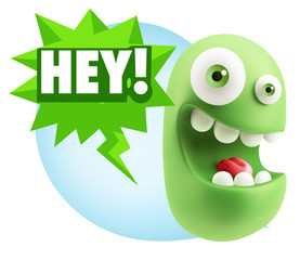 3d Illustration Laughing Character Emoji Expression saying Hey w