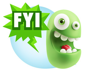 3d Illustration Laughing Character Emoji Expression saying FYI w