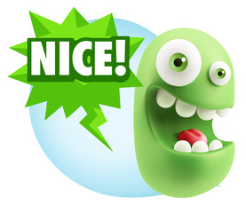 3d Rendering Smile Character Emoticon Expression saying Nice wit