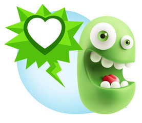 3d Rendering Smile Character Emoticon Expressing Love with a Hea