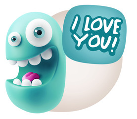 3d Rendering Smile Character Emoticon Expression saying I Love Y