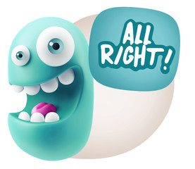 3d Rendering Smile Character Emoticon Expression saying All Righ