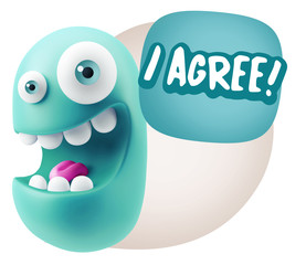 3d Illustration Laughing Character Emoji Expression saying I Agr