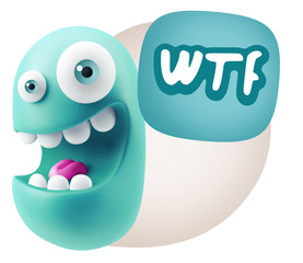3d Rendering Smile Character Emoticon Expression saying WTF with