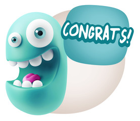 3d Rendering Smile Character Emoticon Expression saying Congrats