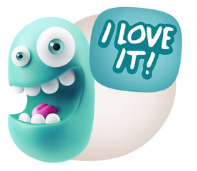 3d Rendering Smile Character Emoticon Expression saying I Love I