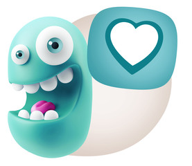 3d Rendering Smile Character Emoticon Expressing Love with a Hea