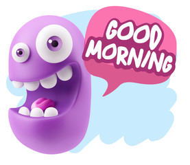 3d Rendering Smile Character Emoticon Expression saying Good Mor