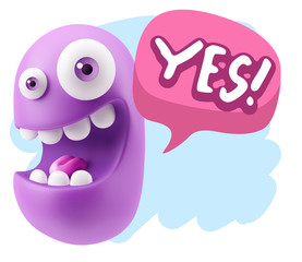 3d Rendering Smile Character Emoticon Expression saying Yes with