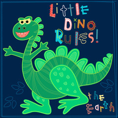 Little Dino rules the Earth embroidery character