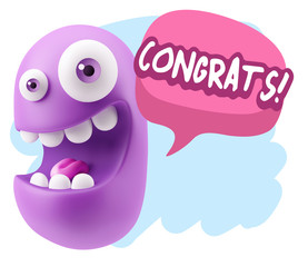 3d Rendering Smile Character Emoticon Expression saying Congrats