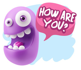 3d Rendering Smile Character Emoticon Expression saying How Are