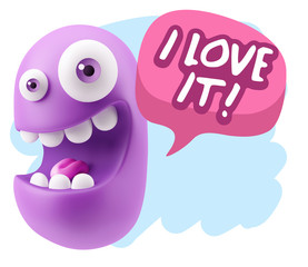 3d Rendering Smile Character Emoticon Expression saying I Love I