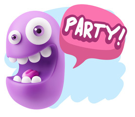 3d Rendering Smile Character Emoticon Expression saying Party wi
