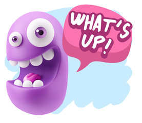 3d Rendering Smile Character Emoticon Expression saying What'S U