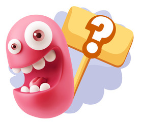 3d Illustration Laughing Character Emoji Expression saying ? wit