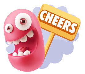 3d Rendering Smile Character Emoticon Expression saying Cheers w