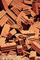 Stack of red brick, selective focus. 