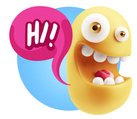 3d Illustration Laughing Character Emoji Expression saying Hi wi