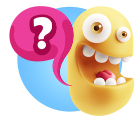 3d Illustration Laughing Character Emoji Expression saying ? wit